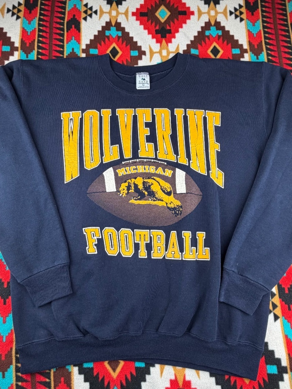 Vintage Michigan Wolverines Football Crewneck Sweatshirt USA Made Navy XL